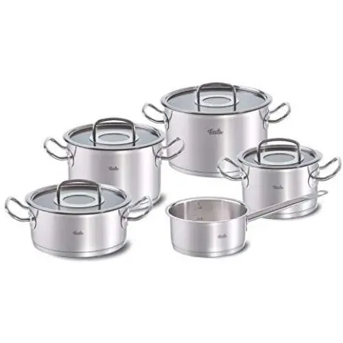 Fissler OPC Stainless Steel Cooking-Pot-Set, Compatible Stovetops: Induction, Gas, Electric, with Metal-Lid, 9-Piece, Black Fissler OPC Stainless Steel Cooking-Pot-Set, Compatible Stovetops: Induction, Gas, Electric, with Metal-Lid, 9-Piece, Black