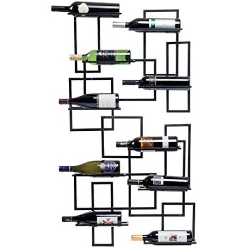 Mid Century Wall Mount Wine Rack - 10 Bottle, Large Metal Wine Rack, Modern Design, Wine Storage, Wall Decor