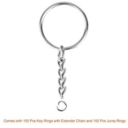 Paxcoo 150Pcs Split Key Chain Rings with Chain and Jump Rings Bulk for Crafts (25mm)