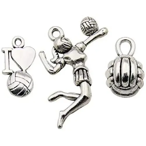 100g (About 45pcs) Wholesale Bulk Lots Jewelry Making Charms Mixed Tibetan Silver Metal Love Volleyball Ball Sports Fitness Charms for Necklace Bracelet Jewelry Making and Crafting SM322