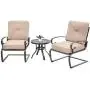 Oakmont Outdoor Bistro Set 3-Piece Spring Metal Lounge Cushioned Chairs and Bistro Table Set Wrought Iron Cafe Furniture Seat, Brown