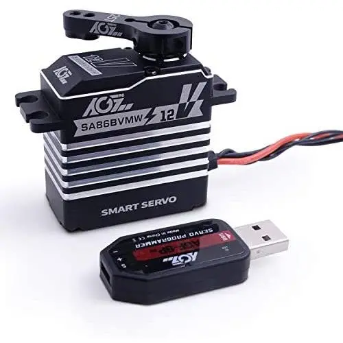 AGFRC 66KG-IP67-Waterproof Digital-Servo High-Torque Programmable - 12V Full Metal Gear Brushless Servo for 1/8 1/10 RC Models, Control Angle 180° (SA86BVMW&AGF-SPV2)