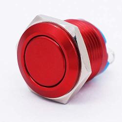 Twidec / 16mm Waterproof Red Metal Shell Momentary Flat Push Button Switch 3A/12~250V SPST 1NO Start Button for car Modification Switch（Quality Assurance for 1 Years） M-16-R-P