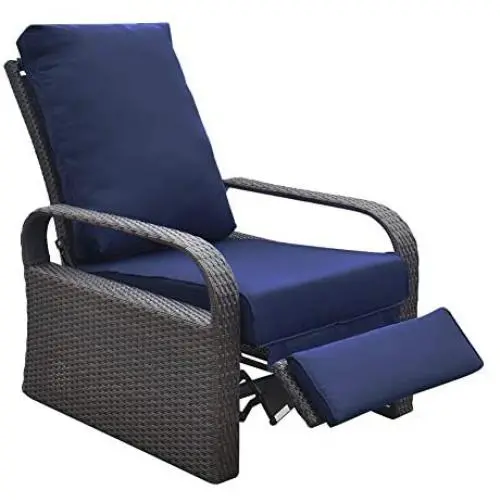 Outdoor Recliner Outdoor Wicker Recliner Chair with 5.12 Thickness Cushions, Automatic Adjustable Rattan Patio Chaise Lounge Chairs, Aluminum Frame, UV Resistant and Rustless (Brown + Navy Blue) Outdoor Recliner Outdoor Wicker Recliner Chair with 5.12 Thickness Cushions, Automatic Adjustable Rattan Patio Chaise Lounge Chairs, Aluminum Frame, UV Resistant and Rustless (Brown + Navy Blue)