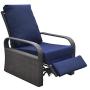 Outdoor Recliner Outdoor Wicker Recliner Chair with 5.12 Thickness Cushions, Automatic Adjustable Rattan Patio Chaise Lounge Chairs, Aluminum Frame, UV Resistant and Rustless (Brown + Navy Blue)