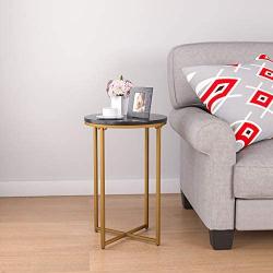 Mecor Modern Round Side End Accent Table with Faux Marble Table Top and Gold Metal Frame, Beside Sofa Table Nightstand for Living Room Bedroom, Easy to Assemble, Black