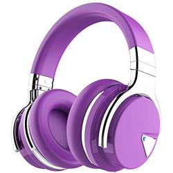 COWIN E7 Active Noise Cancelling Headphones Bluetooth Headphones with Microphone Deep Bass Wireless Headphones Over Ear, Comfortable Protein Earpads, 30 Hours Playtime for Travel/Work, Purple