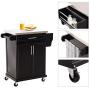 HOMCOM Wood Stainless Steel Multi- Storage Rolling Kitchen Island Utility Cart with Wheels - Black