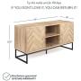 Nathan James Dylan Media Console Cabinet or TV Stand with Doors for Hidden Storage in a Natural Reclaimed Herringbone Wood Pattern and Metal, Oak/Matte Black
