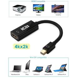 Mini DisplayPort to HDMI, ICZI Gold-Plated 4K Thunderbolt 2 to HDMI Adapter Converter for MacBook, Chromebook Pixel, Surface Pro, HDTVs, Monitors, Projectors and More – Black