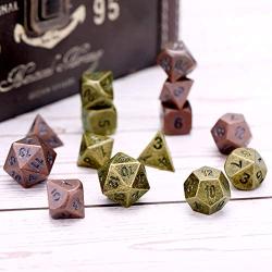 Jovitec 14 Pieces Metal Solid Zinc Alloy Game D&D Dices Set Durable Polyhedral Dice with Printed Numbers and Velvet Storage Bags for Game, Dungeons and Dragons, RPG, Math Teaching (C)