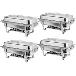 Rectangular Chafing Dish Full Size Chafer Dish Set 4 Pack of 8 Quart Stainless Steel Frame (4)