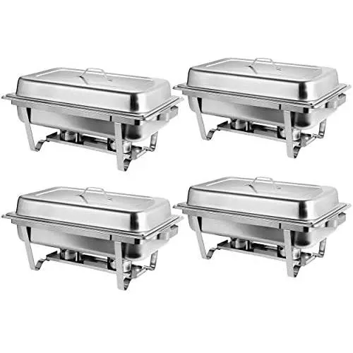 Rectangular Chafing Dish Full Size Chafer Dish Set 4 Pack of 8 Quart Stainless Steel Frame (4)