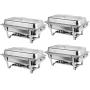 Rectangular Chafing Dish Full Size Chafer Dish Set 4 Pack of 8 Quart Stainless Steel Frame (4)