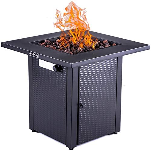 LEGACY HEATING 28 Inch Outdoor Propane Fire Pit Table Wicker Gas Square 48000BTU