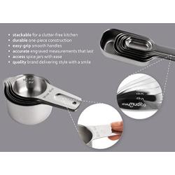 Measuring Cups and Spoons Set Stainless Steel, 13 Piece. 7 Heavy Metal Measuring Cups. 6 Long Handled Nesting Spoons. Dry or Liquid Ingredient. Engraved Metric Measure. Bonus Magnetic Conversion Chart