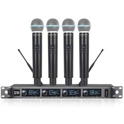 XTUGA A140 Wireless Microphone System, 4-Channel UHF Cordless Mic Set with Four Handheld Mics, All Metal Build, Fixed Frequency, Long Range 300ft, Ideal for Church,Karaoke (4 Handheld)