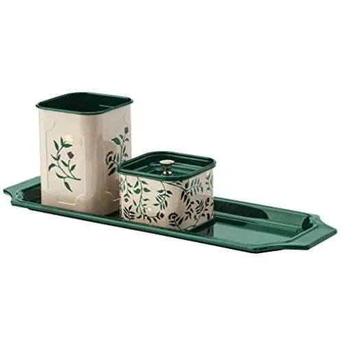 ANILINARE 4-Piece Desk Organizer Set, Beige Green Floral Patterned, Metal ANILINARE 4-Piece Desk Organizer Set, Beige Green Floral Patterned, Metal