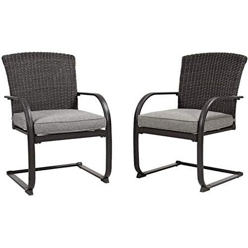Grand patio Spring Motion Patio Dining Wicker Chairs Set of 2 Outdoor Deck Garden Pool Backyard Metal Chair with Grey Cushion