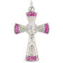 Silver Tone Base Metal Assorted Color Glass Rhinestone Crucifix Charm Pendants with Bail 1 3/8 Inch, Set Lot of 5 Pieces