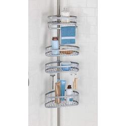 iDesign York Metal Wire Tension Rod Corner Shower Caddy, Adjustable 5-9 Pole and Baskets for Shampoo, Conditioner, Soap with Hooks for Razors, Towels, Silver