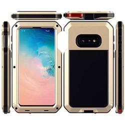 Galaxy S10e Case Amever Aluminum Metal Bumper Frame Case with Silicone Water Resistant Shockproof Tempered Glass Screen Protector Outdoor Sports Protective Case for Samsung Galaxy S10e (2019) - Gold