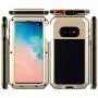 Galaxy S10e Case Amever Aluminum Metal Bumper Frame Case with Silicone Water Resistant Shockproof Tempered Glass Screen Protector Outdoor Sports Protective Case for Samsung Galaxy S10e (2019) - Gold