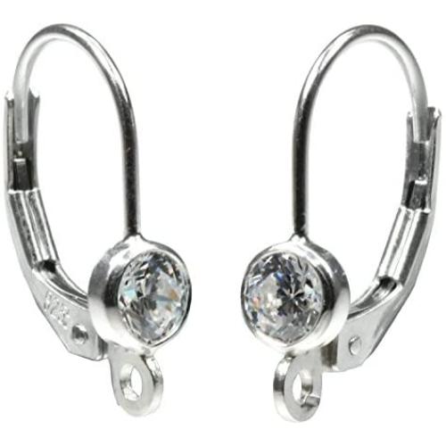 Sterling Silver 4mm CZs Lever Back Earring Parts with Ring 1-Pair