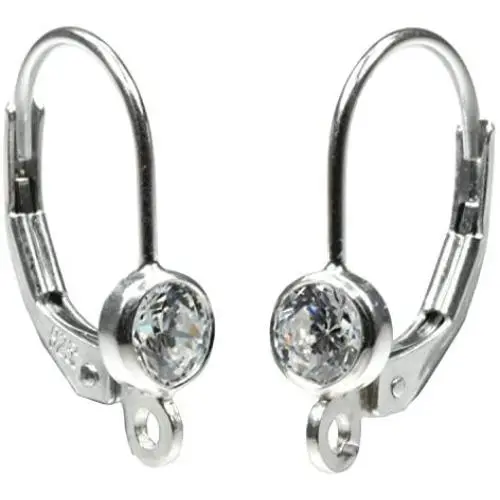 Sterling Silver 4mm CZs Lever Back Earring Parts with Ring 1-Pair