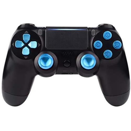 eXtremeRate Blue Metal Buttons for Playstation 4 Controller, Aluminum Analog Thumbsticks & Bullet Buttons & D-pad Replacements Kits for PS4 Slim Pro Controller