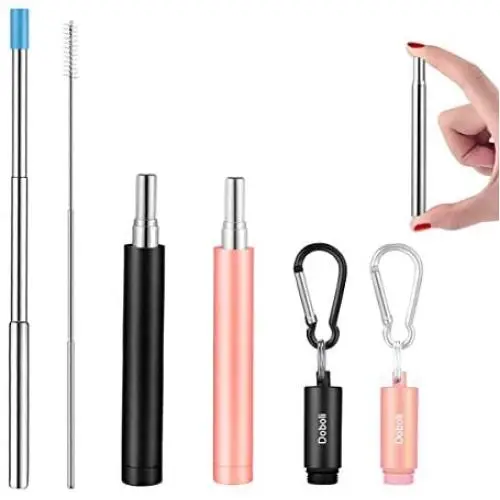 2 Pack Reusable Metal Straws Collapsible Stainless Steel Drinking Straw Portable Telescopic Straw with Case Black/Rose Gold 2 Pack Reusable Metal Straws Collapsible Stainless Steel Drinking Straw Portable Telescopic Straw with Case Black/Rose Gold