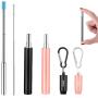 2 Pack Reusable Metal Straws Collapsible Stainless Steel Drinking Straw Portable Telescopic Straw with Case Black/Rose Gold