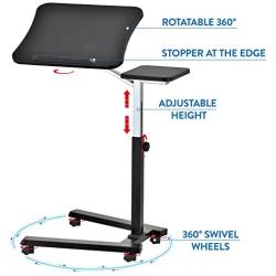 Tatkraft Joy Portable Laptop Desk with Mouse Pad, Rolling Computer Stand with Adjustable Height, Sturdy and Ergonomic, Black