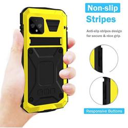 Simicoo Googel Pixel 4 XL Aluminum Alloy Metal Bumper Silicone Case Hybrid Military Shockproof Heavy Duty Armor Defender Tough Built-in Gorilla Glass Cover for Googel Pixel 4 XL (Yellow, Pixel 4XL)