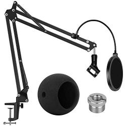 InnoGear Adjustable Mic Stand for Blue Snowball and Blue Snowball iCE Suspension Boom Scissor Arm Stand with Microphone Windscreen and Dual Layered Mic Pop Filter, Max Load 1.5 KG