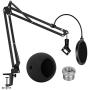 InnoGear Adjustable Mic Stand for Blue Snowball and Blue Snowball iCE Suspension Boom Scissor Arm Stand with Microphone Windscreen and Dual Layered Mic Pop Filter, Max Load 1.5 KG