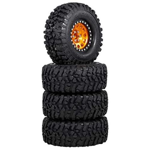 Binchil 4PCS Metal 2.2 Beadlock Wheel Rim Tires Set for 1/10 RC Crawler Car TRX4 TRX6 Axial SCX10 RR10 Parts,Yellow