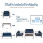 Kinsunny 4pcs Patio Furniture Sofa Shore Aluminum Outdoor Sectional Set Metal Conversation Set with Cushions Dark Blue