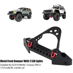 Zouminy RC Car Metal Front Bumper with 2 LED Lights for Traxxas T RX-4 1/10 Scale Crawler (Black)