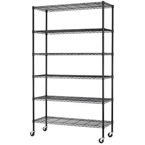 BestMassage 82”x48”x18” 6 Tire Wire Shelving Unit NSF Storage Shelves Large Heavy Duty Metal Shelf Organizer Height Adjustable Commercial Grade Steel Rack 2100 LBS Capacity with Wheels,Black