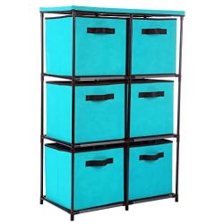 Function Home 6 Drawer Storage Organizer, Fabric Chest Cabinet, 3 Tier Metal Shelves with 6 Non-Woven Collapsible Bins, Organizer Tower Unit for Storing Clothing Documents Books Towels in Turquoise