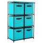 Function Home 6 Drawer Storage Organizer, Fabric Chest Cabinet, 3 Tier Metal Shelves with 6 Non-Woven Collapsible Bins, Organizer Tower Unit for Storing Clothing Documents Books Towels in Turquoise