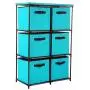 Function Home 6 Drawer Storage Organizer, Fabric Chest Cabinet, 3 Tier Metal Shelves with 6 Non-Woven Collapsible Bins, Organizer Tower Unit for Storing Clothing Documents Books Towels in Turquoise