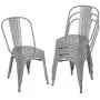 BONZY HOME Metal Dining Chairs, Stackable Side Chairs with Back, Indoor Outdoor Use Chair for Farmhouse, Patio, Restaurant, Kitchen, Set of 4 (Silver)