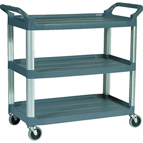 Rubbermaid Commercial Products Heavy Duty 3-Shelf Rolling Service/Utility/Push Cart, 300 lbs. Capacity, Gray, for Foodservice/Restaurant/Cleaning (FG409100GRAY) Rubbermaid Commercial Products Heavy Duty 3-Shelf Rolling Service/Utility/Push Cart, 300 lbs. Capacity, Gray, for Foodservice/Restaurant/Cleaning (FG409100GRAY)