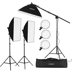 Andoer Photography Studio Softbox Lighting Kit Including 3pcs 45W Bi-Color 5500K Dimmable LED Lights 20 X 28inch Softbox 2m Light Stands Carry Bag for Photo Video Shoot