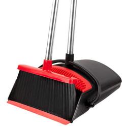 Broom and Dustpan Set - Strongest NO MORE TEARS 80% Heavier Duty - Upright Standing Dust Pan with Extendable Broomstick for Easy Sweeping - Easy Assembly Great Use for Home Kitchen Room Office Lobby