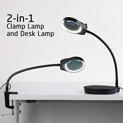 XpertMatic PD-4S Dimmable Magnifying Glass with 38 LED Lights, Anti-flip Stand and Clamp, 5 Diopter Hands Free Magnifying Lamp with Flexible Gooseneck for Crafts, Hobbies, Close Work, Reading - 2.25X