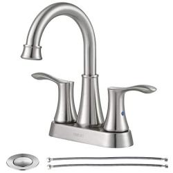 PARLOS Swivel Spout 2-Handle Lavatory Faucet Brushed Nickel Bathroom Sink Faucet with Metal Pop-up Drain and Faucet Supply Lines, Demeter 13627