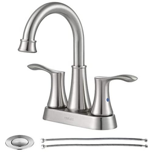 PARLOS Swivel Spout 2-Handle Lavatory Faucet Brushed Nickel Bathroom Sink Faucet with Metal Pop-up Drain and Faucet Supply Lines, Demeter 13627